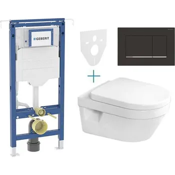 WC sada Geberit + Villeroy & Boch Set předstěnové instalace Duofix Special + klozet a sedátko se softclose Villeroy & Boch Architectura + tlačítko Sigma30, černá matná easy-to-clean/chrom lesk