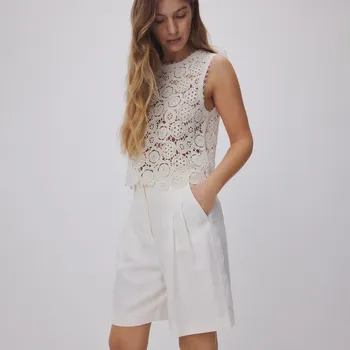 Reserved - Kraťasy s příměsí lnu - krémová - YS770-01X - YS770-01X-XL