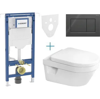 WC sada Geberit + Villeroy & Boch Set předstěnové instalace Duofix Special + klozet a sedátko se softclose Villeroy & Boch Architectura + tlačítko Sigma30, černá lesk/černá mat