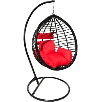 Křeslo Stylové závěsné křeslo černé barvy s různými polštáři Béžové polštáře