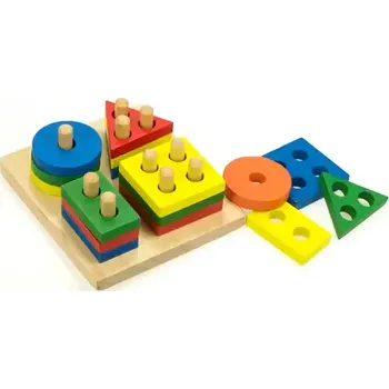 Dřevěná hračka Dřevěná skládačka s geometrickými tvary Montessori