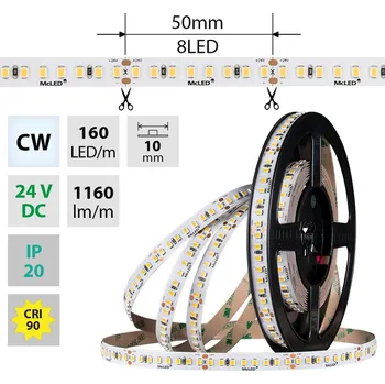 LED páska McLED ML-126.016.90.0 LED pásek SMD2835 CW, 160LED/m, 9W/m, DC 24V, 1160lm/m, CRI90, IP20