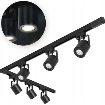 Bodové svítidlo Černý 3fázový lištový systém 6x GU10 reflektor + lišta 1m+2m + L spojka