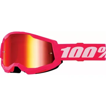 Motocyklové brýle Dětské motokrosové brýle 100% STRATA 2 PINK/RŮŽOVÉ s červeným zrcadlovým objektivem (Juniorské motokrosové brýle )