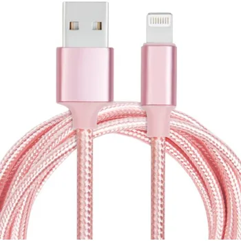 Opletený nabíjecí a datový kabel - USB-A na Lightning - 2 m - růžový