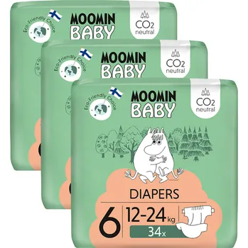 jednorázová plena MOOMIN Baby 6 eko pleny měsíční balení maxi 12–24 kg 102 kusů