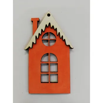 Vánoční dekorace Dřevěný výřez domeček oranžový s bílou střechou
