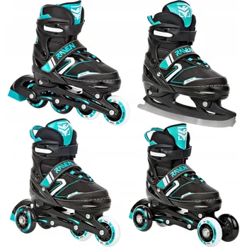 Kolečkové brusle Kolečkové brusle 4v1 Raven Helixi Black/Mint svítící kolo LED Velikost bruslí: EU 30-33, Typ nože: Dámský (se zoubky)