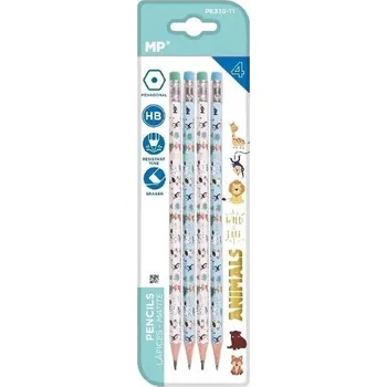 Set školních potřeb Ołówek z gumką HB Zwierzęta 4szt