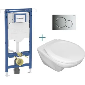 WC sada Geberit + Jika Set předstěnové instalace Duofix Special + klozet Jika Euroline a sedátko Zeta + tlačítko Sigma01, chrom mat easy-to-clean