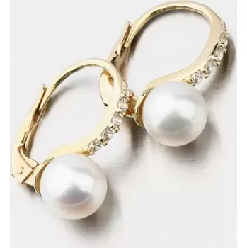 Náušnice Dámské náušnice žluté zlato 585 perly s a se zirkony 663P-120009-ZL