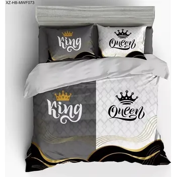 Povlečení Luxusní francouzské bavlněné povlečení 200x220 cm s 3D efektem – KING & QUEEN 3. + prostěradlo zdarma | NOVINKA 2025