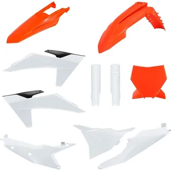 POLISPORT kompletní sada plastů (FULL KIT) KTM SX/SX-F/XC/XC-F 23-24 v sadě tabulka přední (8672000002) a kryty tlumičů (8352500001) barva oranžová bílá OEM (POLISPORT kompletní sada plastů (FULL KIT) KTM SX/SX-F/XC/XC-F 23-24 v sadě tabulka přední)