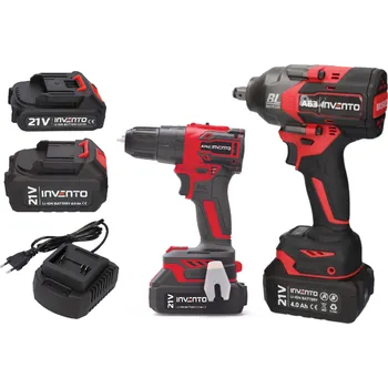 Set akumulátorový rázový utahovák INVENTO 1/2" A63 + vrtačka A74U + 2x AKU + nabíječka, Invento PXASET5