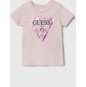 Dětská móda Dětské bavlněné tričko Guess K73I56.K8HM0.9BYH růžová 30X, vel. 105-112
