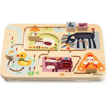 Dřevěná hračka Lilliputiens | Smyslový a motorický labyrint - Farma