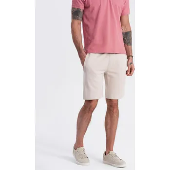Pánské kraťasy Pánské pletené šortky s lemem a kapsami - světle béžové V1 OM-SRBS-0139 - XL