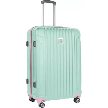 Velký zelený cestovní kufr s růžovými detaily