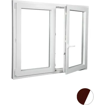 Okno ALUPLAST Plastové okno dvoukřídlé dekor/bílé 120x110 Barva: Mahagon/bílá, Otvírání: Pravé, Zasklení: Trojsklo Ug= 0,7