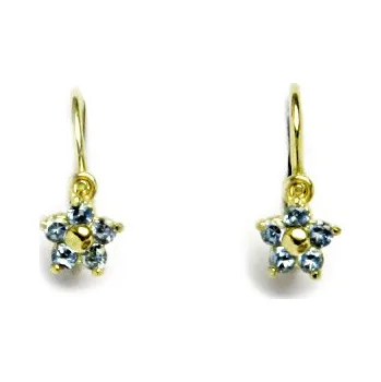 Náušnice Zlaté dětské náušnice kytičky Swarovski akvamarin - NK1391 - žluté zlato (Dětské zlaté náušnice kytičky s krystaly Swarovski)