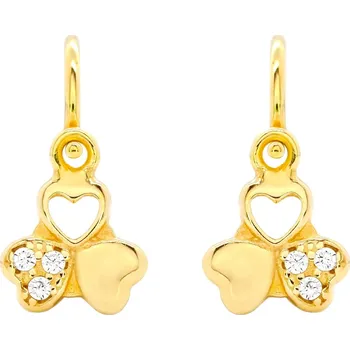 Náušnice Dětské náušnice ze žlutého zlata ve tvaru srdiček s kameny 7452390010085800