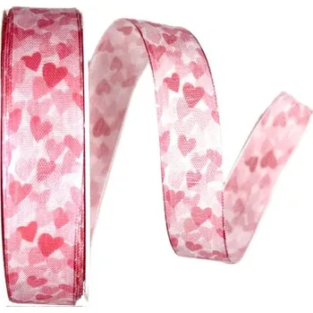 Stuha Stuha srdce & láska LOVE STORY svatební, zamilovaná, romantická, valentýnská A 25mm x 20m (9,- Kč/m) (Stuha svatební, zamilovaná, romantická, valentýnská, bavlněná, potisk srdce, s vlascem v lemu)
