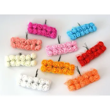 umělá květina Pěnové růžičky na drátku 12 ks - ŽLUTÉ