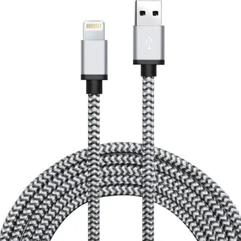 Opletený nabíjecí a datový kabel - USB-A na Lightning - 2 m - stříbrnočerný