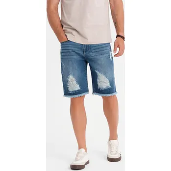 Pánské oblečení Ombre Men's short denim shorts with rips and holes - blue Ombre modrá | bílá | krémová 3336186