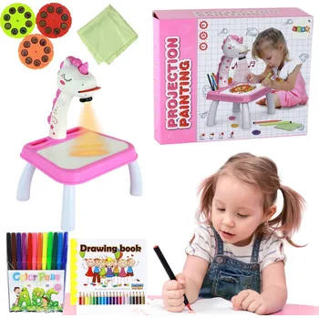 Magnetická kreslící tabulka Projektor na kreslení Jednorožec s příslušenstvím - růžová