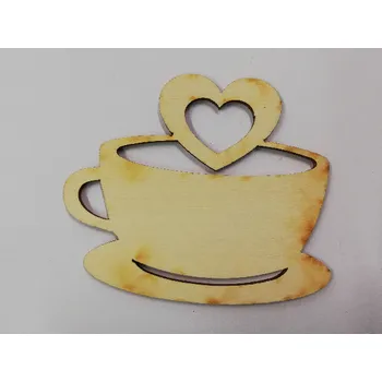 Vánoční dekorace Dřevěný výřez šálek se srdíčkem velký