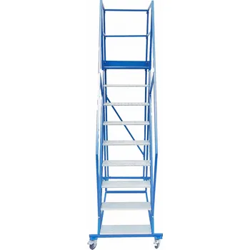 Žebřík Pojízdný žebřík s plošinou, výška plošiny 2,25 m, 8 stupňů + plošina.