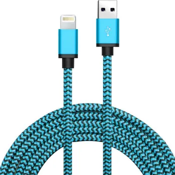 Opletený nabíjecí a datový kabel - USB-A na Lightning - 2 m - modročerný