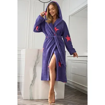 Dámský župan Dámský župan Vintage fialový s růžovými hvězdami XL