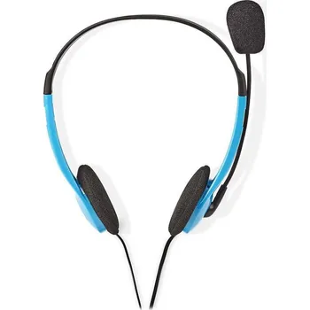 NEDIS headset CHST100BU/ drátová sluchátka + mikrofon/ 2x 3,5 mm jack/ kabel 2 m/ modrý