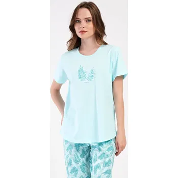 Dámské pyžamo Vienetta Secret Dámské pyžamo capri Simona mentolové Barva: mentolová, Velikost: XL