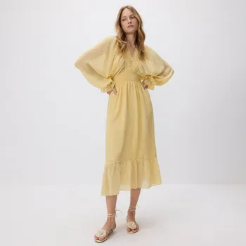 Dámské šaty Reserved - Midi šaty s volánky - světle žlutá - 555HD-10X - 555HD-10X-S