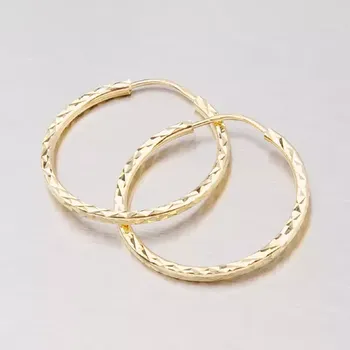 Náušnice Dámské náušnice žluté zlato 585 kruhy 25 mm s lesklými facetami 113-1429