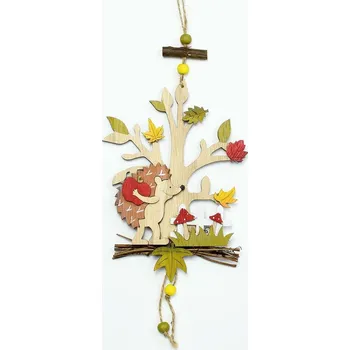 Vánoční dekorace Dřev. dekorace, závěs, JEŽEK S JABLÍČKEM, 37x13x1 cm, 1 kus