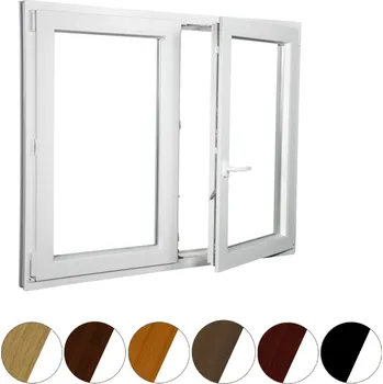 Okno ALUPLAST Plastové okno dvoukřídlé dekor/bílé 130x130 Otvírání: Pravé, Zasklení: Dvojsklo Ug= 1,1