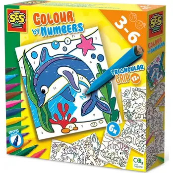 omalovánky SES Creative SES | Vybarvování zvířátek podle čísel fixy s trojúhelníkovým úchopem