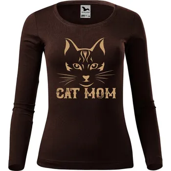 DOBRÝ TRIKO Dámské bavlněné triko Cat mom Velikost: XS, Barva: Khaki