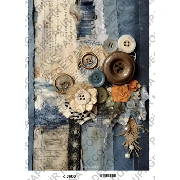 Umělecký papír Rýžový a soft papír na decoupage - Riflová koláž, vintage - KB03600 Materiál: Soft, Rozměr: A4