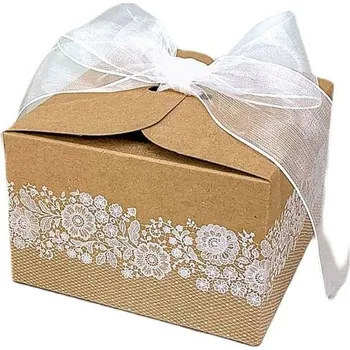 Svatební dekorace Svatební krabička na výslužku s krajkou 110 × 110 × 70 mm 8ks - Goldpress