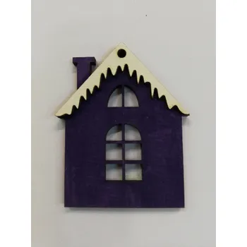 Vánoční dekorace Dřevěný výřez domeček fialový s bílou střechou č.3