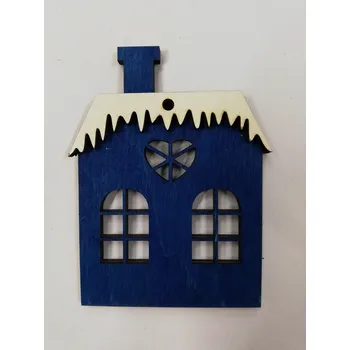 Vánoční dekorace Dřevěný výřez domeček modrý s bílou střechou č.2
