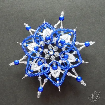 Vánoční ozdoba Veronika Designs Vánoční korálková hvězda 0454 - Špice - Kolekce Dark Blue - 3D Luxus (PEVNÁ A NEREZ) Christmas bead ornament 10.1 cm