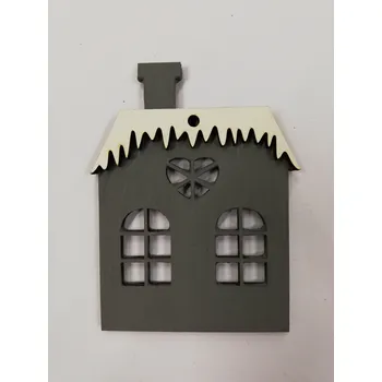 Vánoční dekorace Dřevěný výřez domeček šedý s bílou střechou č.2