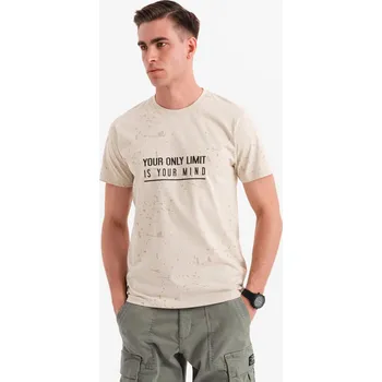 Pánské tričko s potiskem a kulatým výstřihem - krémové V2 OM-TSFP-0187 - XXL