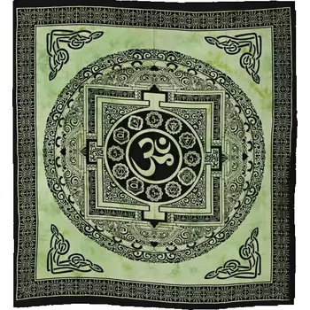 Přehoz na lůžko Přehoz na postel indický Om Yantra zelený 220 x 210 cm